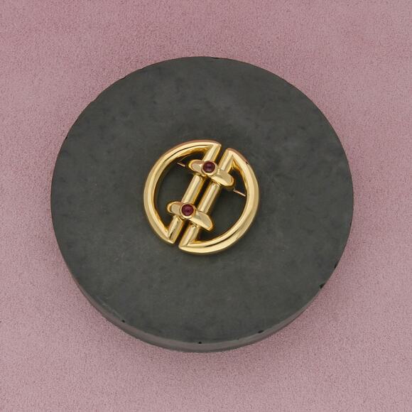 Tiffany & Co. Jewelry - tiffany & co 18k yellow gold vintage rare ruby round buckle brooch